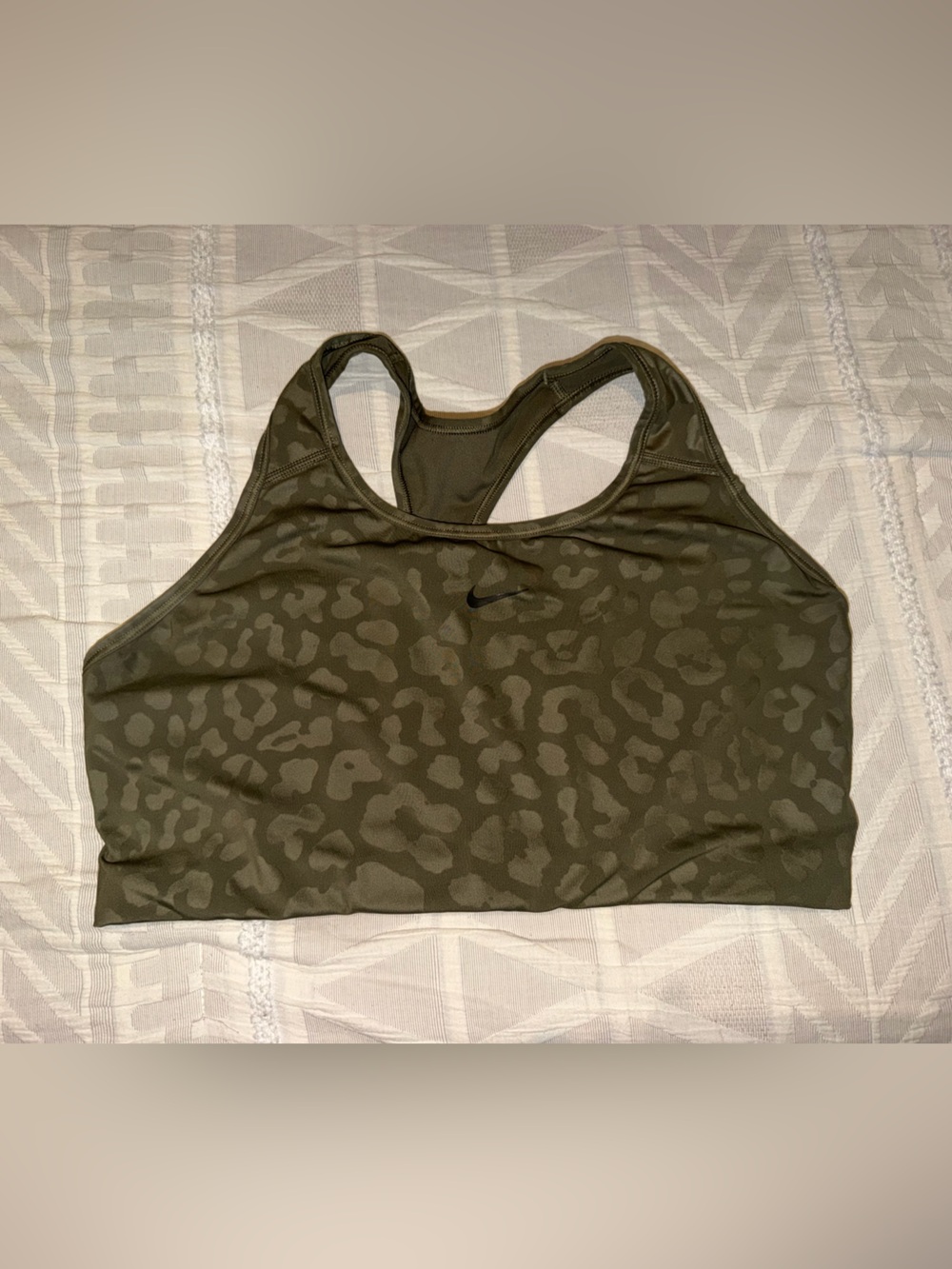 Nike Olive Green Leopard-Print Sports Bra XXL